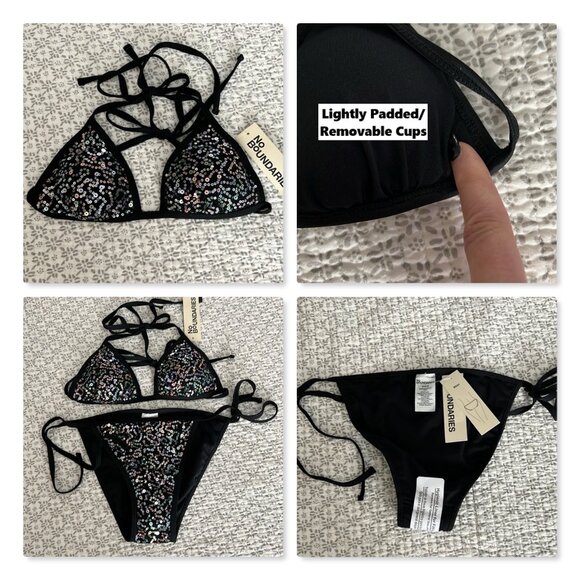 No Boundaries Sequin Mesh String Bikini Sz S NWT - Picture 11 of 14